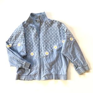Vintage Retro Gepetto Blue Lightweight Cotton Polka Dot Daisy Zip Track Jacket